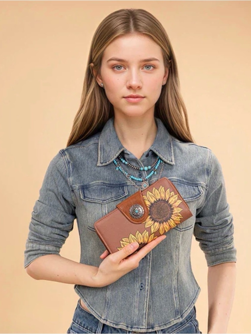 MONTANA WEST VINTAGE SUNFLOWER ZIPPER WALLET - Picture 3 of 7